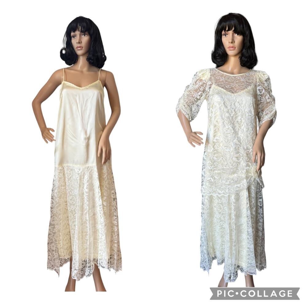 American vintage formal cream lace dress and slip size medium